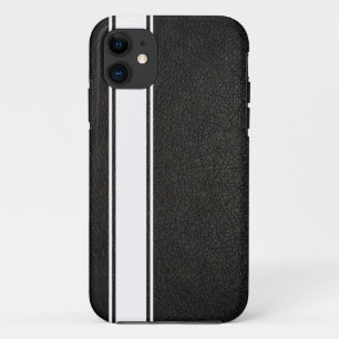 Faux Black Leather & White Stripe iPhone 5s Case