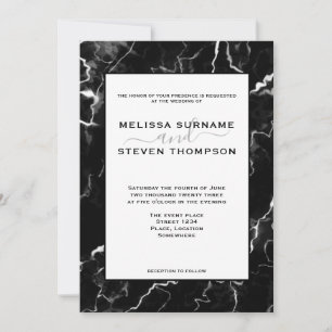 Faux Black Marble Texture Look Wedding Invitation
