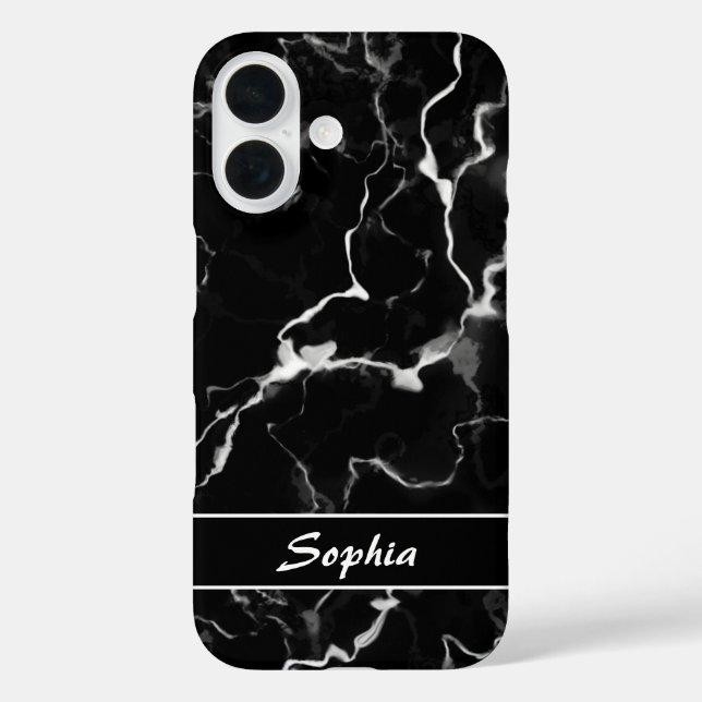 Faux Black Marble Texture Look With Custom Name Case-Mate iPhone Case (Back)