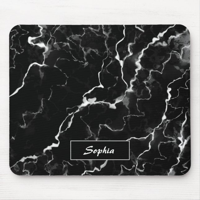 Faux Black Marble Texture Look With Custom Name Mouse Mat (Front)