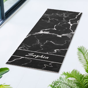 Faux Black Marble Texture Look With Custom Name Yoga Mat