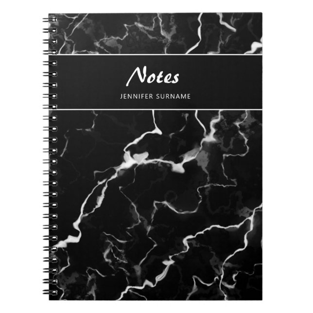 Faux Black Marble Texture Look With Custom Text Notebook (Front)