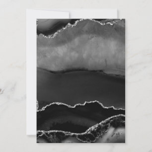 Faux Black Marbled Agate Elegant Silver Glitter Invitation