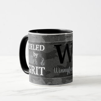 Faux Black Metallic Camouflage Glitter Monogram Mug