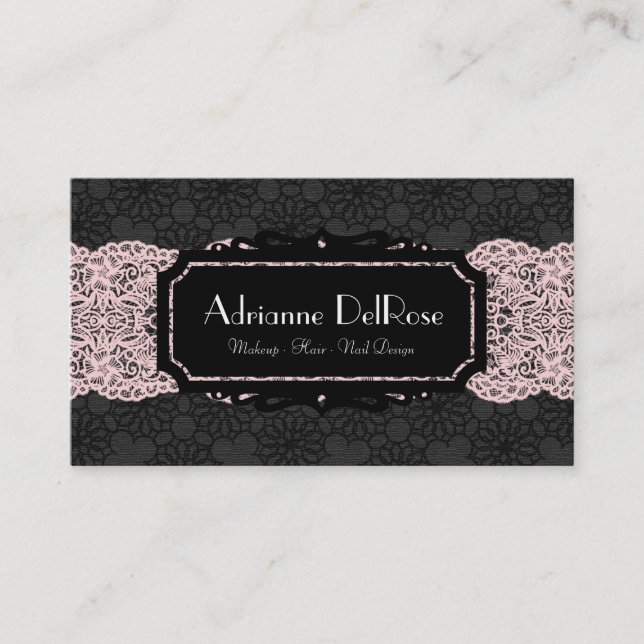 Faux Black Pink Lace French Vintage Business Card (Front)
