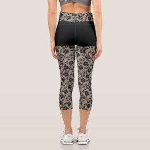 Faux Black Roses Lace Fishnet and Short - Elegant Capri Leggings