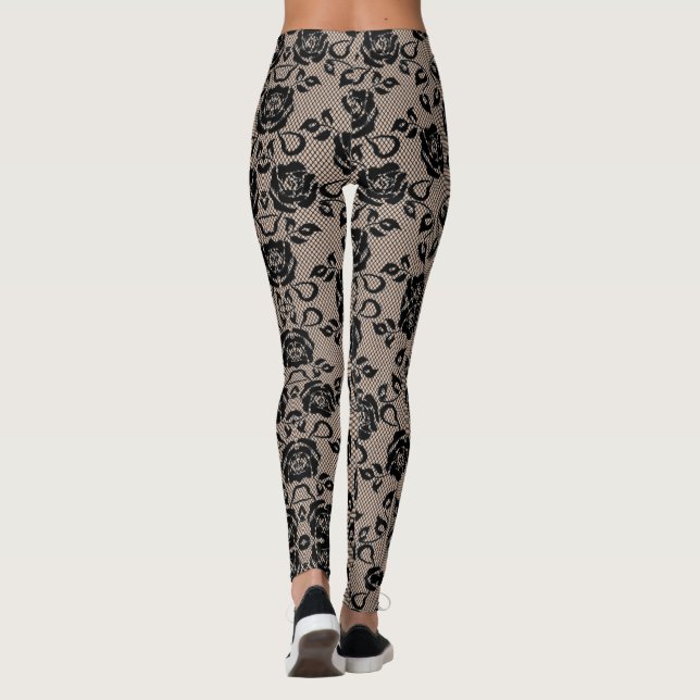 Faux Black Roses Lace Fishnet Legging - Your Colou (Back)