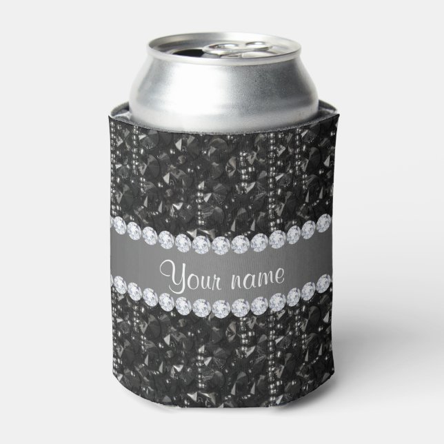 Faux Black Sequins and Diamonds Can Cooler (Can Front)