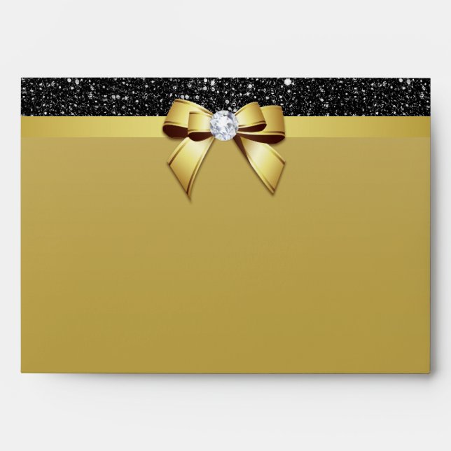 Faux Black Sequins Diamond Gold Bow Envelopes (Front)