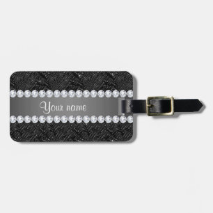 Faux Black Sequins Sparkles and Diamonds Luggage Tag