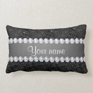 Faux Black Sequins Sparkles and Diamonds Lumbar Cushion