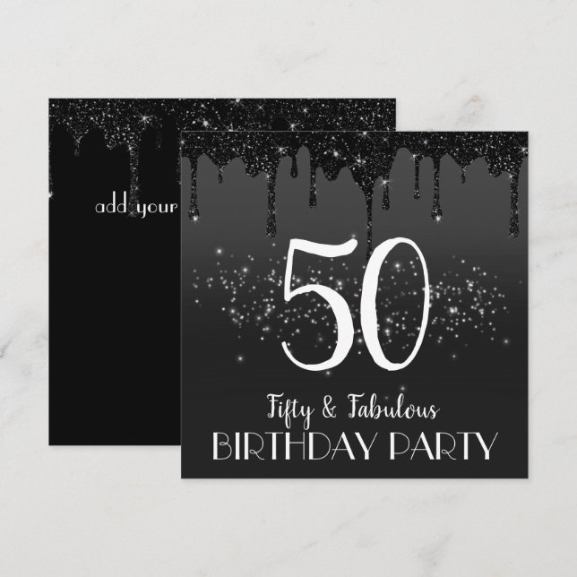 faux black sparkle 50th birthday invitation (Front/Back)