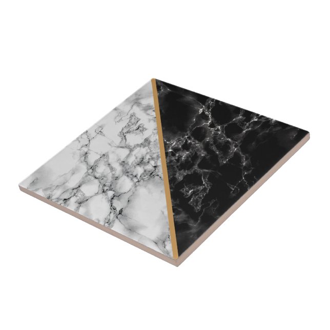 Faux Black White Marble Ceramic Tile Gold Line (Side)