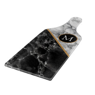 Faux Black White Marble Cutting Board Your Letter