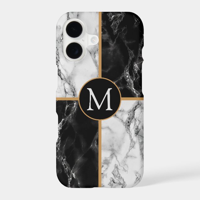 Faux Black White Marble iPhone Case Custom Letter (Back)