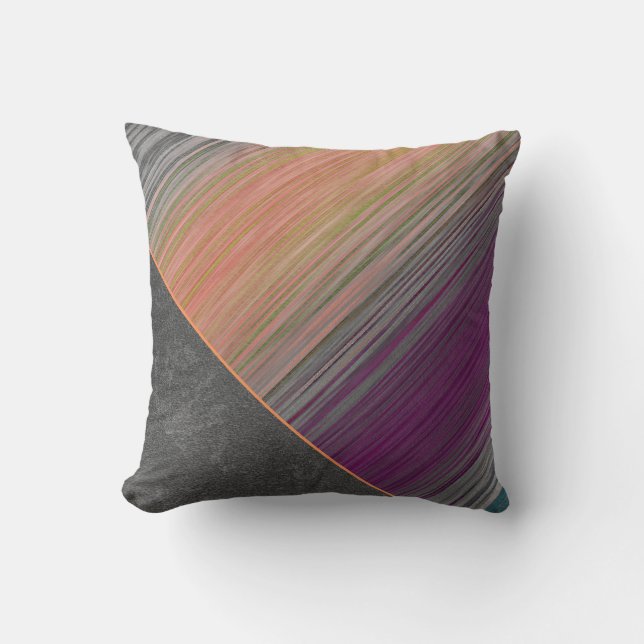 Faux Blended Velvet Pastel Stripes Grey Leather Cushion (Front)