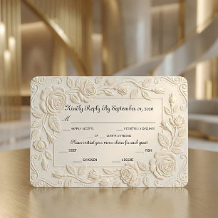 Faux Blind Embossed Floral Sculpture Ivory RSVP Card