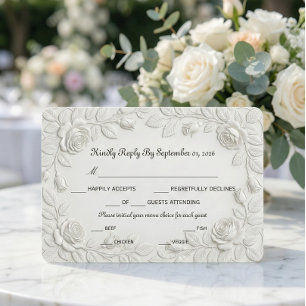 Faux Blind Embossed Rose Floral Bas-Relief Effect RSVP Card