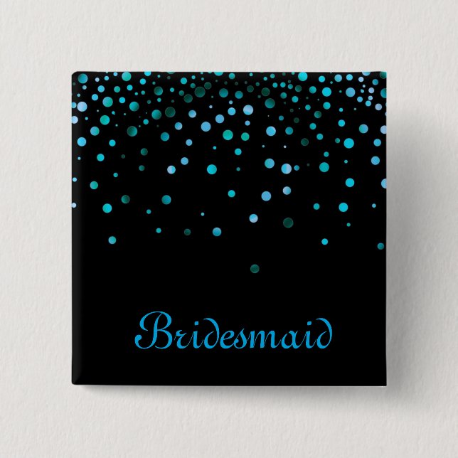 Faux Blue Confetti Elegant Sparkles Bridesmaid 15 Cm Square Badge (Front)