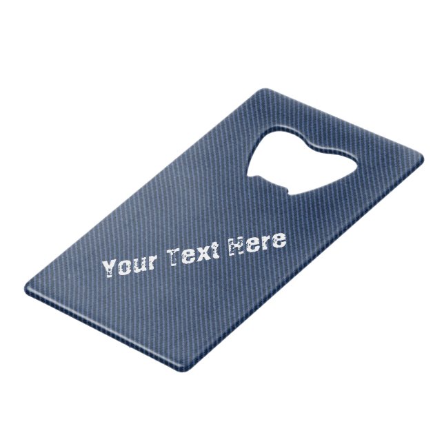 Faux Blue Denim Bottle Opener with Custom Text (Front Angled)