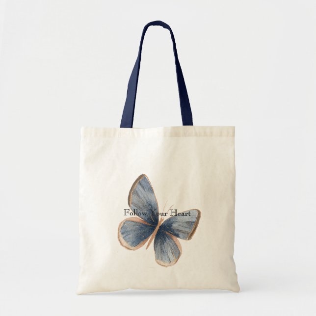 Faux Blue Denim Butterfly Tote Bag (Front)