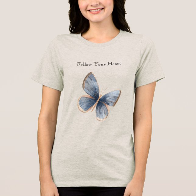Faux Blue Denim Butterfly Tri-Blend Shirt (Front)