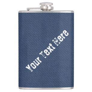 Faux Blue Denim Fabric Flask with Custom Text