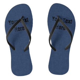 Faux Blue Denim Fabric Flip Flops with Custom Text