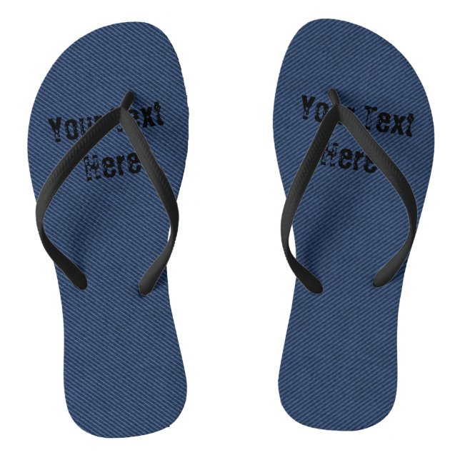 Faux Blue Denim Fabric Flip Flops with Custom Text (Footbed)
