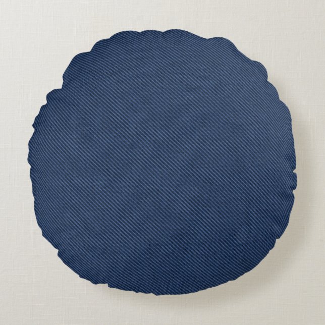 Faux Blue Denim Fabric Round Pillow (Front)