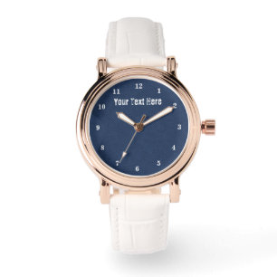 Faux Blue Denim Fabric Watch with Custom Text