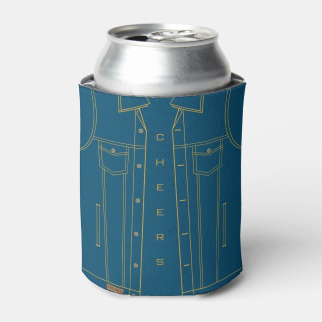 Faux Blue Denim Jeans Funny Can Cooler Text Cheers (Can Front)