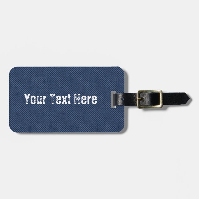 Faux Blue Denim Luggage Tag with Custom Text (Front Horizontal)