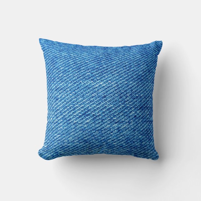 Faux Blue Denim Textile Throw Pillow (Front)