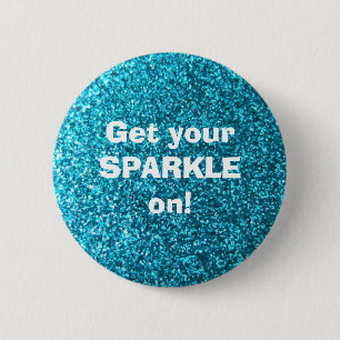 Faux Blue Glitter 6 Cm Round Badge