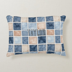 Faux Blue Glitter Cream Denim Decorative Cushion
