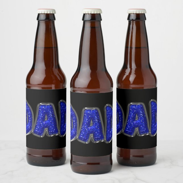 Faux Blue Glitter DAD Text You Customise Beer Bottle Label (Bottles)