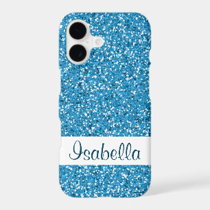 Faux Blue Glitter Pattern Look-like & Custom Name