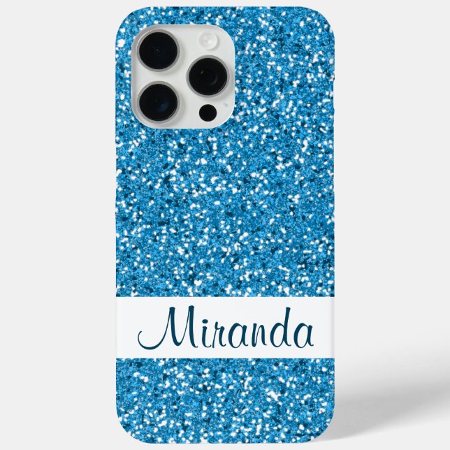 Faux Blue Glitter Pattern Look-like & Name Case-Mate iPhone Case (Back)