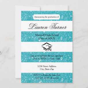 Faux Blue Glitter Stripe - Grad Announcement