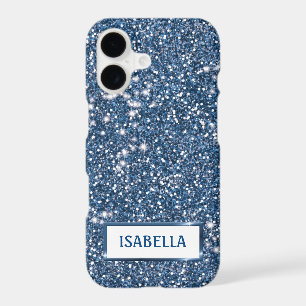 Faux Blue Glitter Texture Look With Custom Name