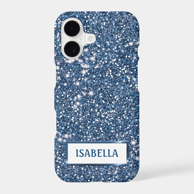 Faux Blue Glitter Texture Look With Custom Name (Back)