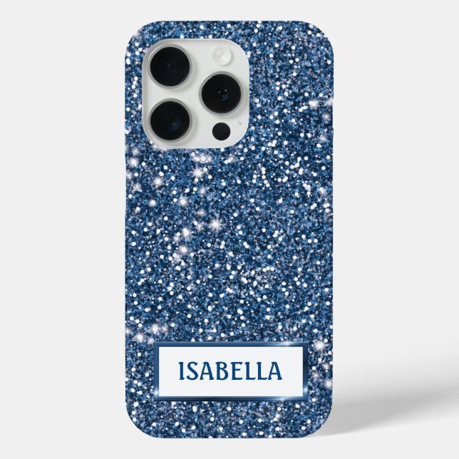 Faux Blue Glitter Texture Look With Custom Name Case-Mate iPhone Case (Back)