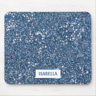 Faux Blue Glitter Texture Look With Custom Name Mouse Mat