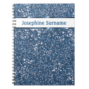 Faux Blue Glitter Texture Look With Custom Name Notebook