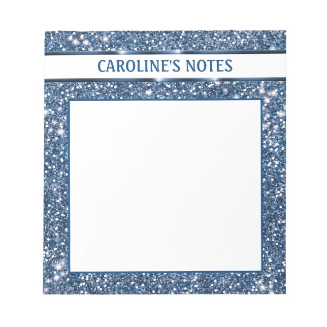 Faux Blue Glitter Texture Look With Custom Text Notepad (Front)