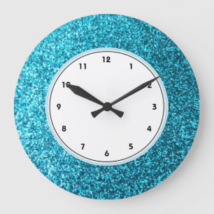 Faux Blue Glitter wall clock