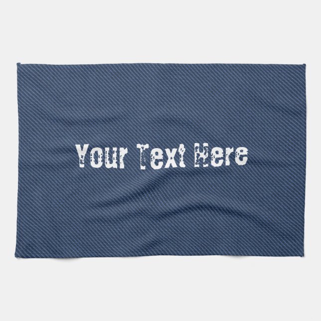 Faux Blue Jeans Fabric Kitchen Towel - Your Text (Horizontal)