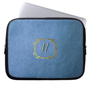 Faux Blue Leather Effect Custom Printed Neoprene Laptop Sleeve
