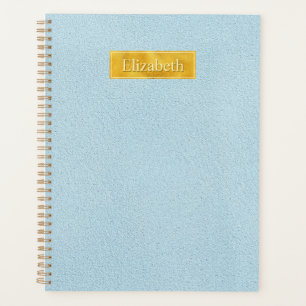 Faux Blue Leather Texture With Gold Foil Banner Planner